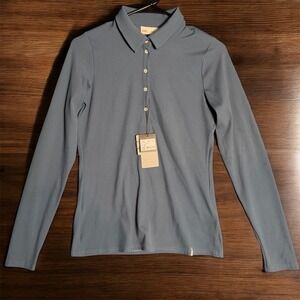 NWT Kjus Celin Putty Blue Ribbed Sport Fit Long Sleeve Golf Polo Shirt Size 36 S